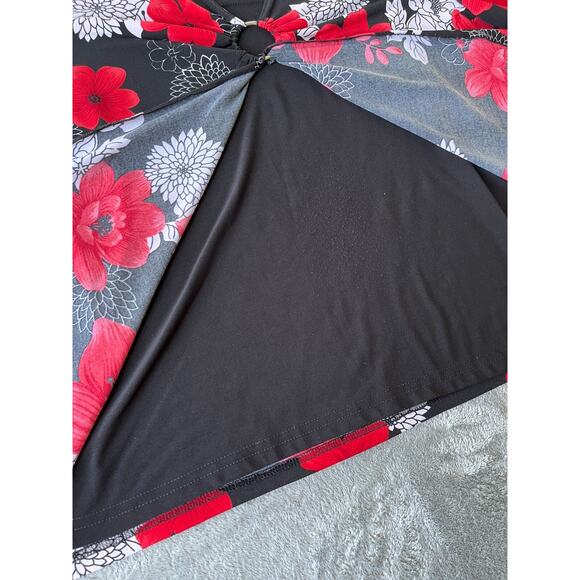 Vintage Y2K Stretchy Floral Top 2X Plus‎ Sized Red Black Whimsigoth Vamp Cyber - Picture 7 of 13